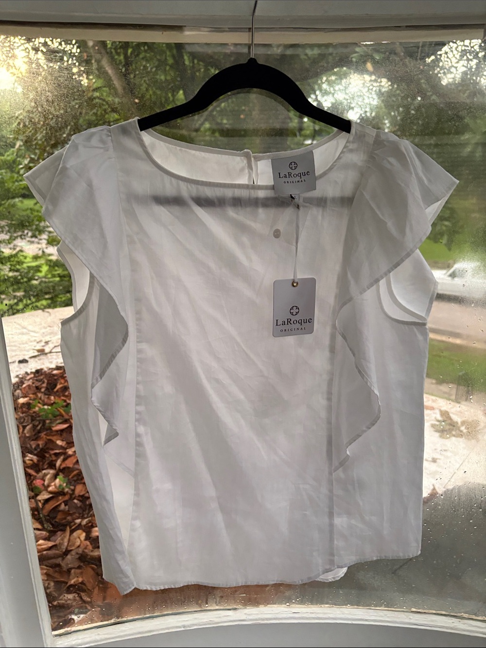 LaRoque White Flutter-Sleeve Women's Blouse-NWTO Size Large